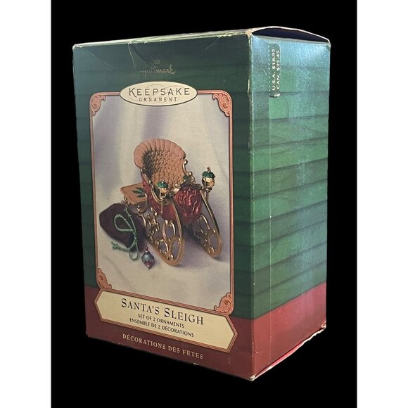 2001 Hallmark Keepsake Christmas Ornament Santa's Sleigh Set of 2 Vintage Top - Picture 5 of 7